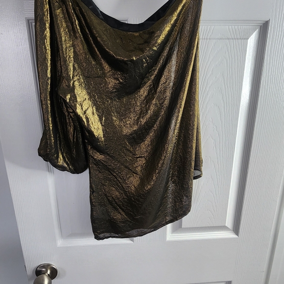Bebe Sheer Black and Gold Women's Blouse - Picture 3 of 4
